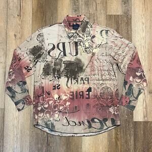 Tommy Bahama Indigo Palms Mens All Over Print Long Sleeve Button Down Shirt XL